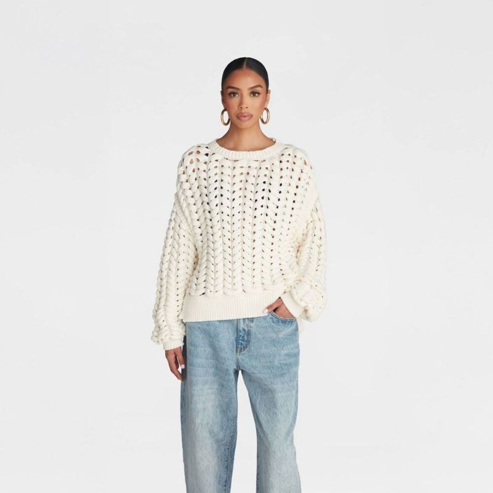 KBB by KAHLANA Women's Pullover Sweater 'The Chunky Knit Crew' - Cream XS